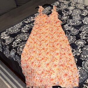 Aqua Floral Ruffle Maxi Dress